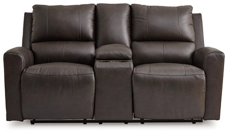 Boxmere Storm Leather Power Reclining Loveseat with Console by Ashley at Eve Furniture