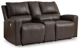 Boxmere Storm Leather Power Reclining Loveseat with Console by Ashley at Eve Furniture