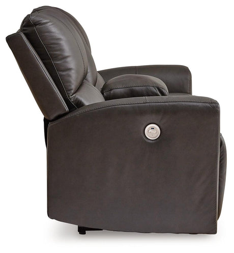 Boxmere Storm Leather Power Reclining Loveseat with Console by Ashley at Eve Furniture