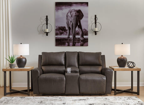 Boxmere Storm Leather Power Reclining Loveseat with Console by Ashley at Eve Furniture