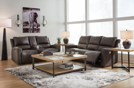 Boxmere Storm Leather Power Reclining Sofa and Loveseat by Ashley at Eve Furniture