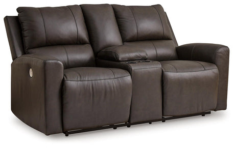 Boxmere Storm Leather Power Reclining Loveseat with Console by Ashley at Eve Furniture