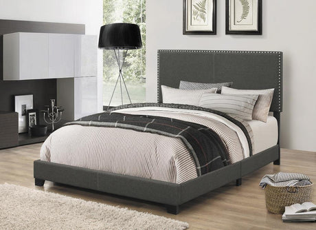 Boyd California King Upholstered Bed with Nailhead Trim Charcoal by Coaster at Eve Furniture