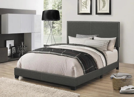 Boyd California King Upholstered Bed with Nailhead Trim Charcoal by Coaster at Eve Furniture