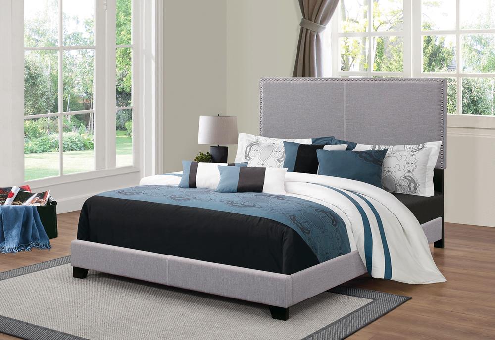 Boyd Full Upholstered Bed with Nailhead Trim Gray