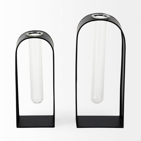 Boyer 5.1L x 3.0W x 12.0H Black Metal W/Glass Set of Two Test Tube Decorative Objects by Mercana at Eve Furniture