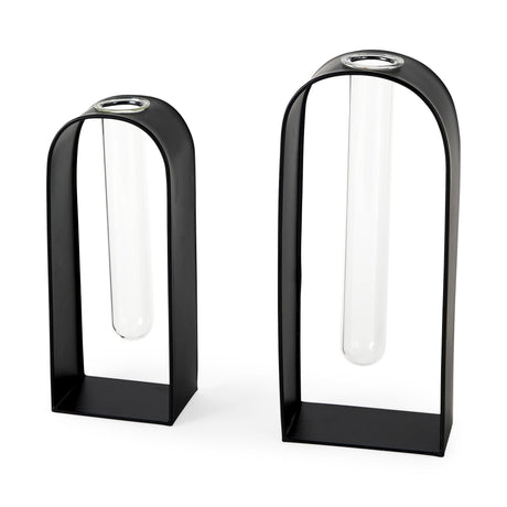 Boyer 5.1L x 3.0W x 12.0H Black Metal W/Glass Set of Two Test Tube Decorative Objects by Mercana at Eve Furniture