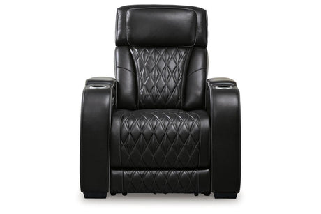 Boyington Black Dual Power Leather Power Reclining Sofa, Loveseat and Recliner by Ashley at Eve Furniture