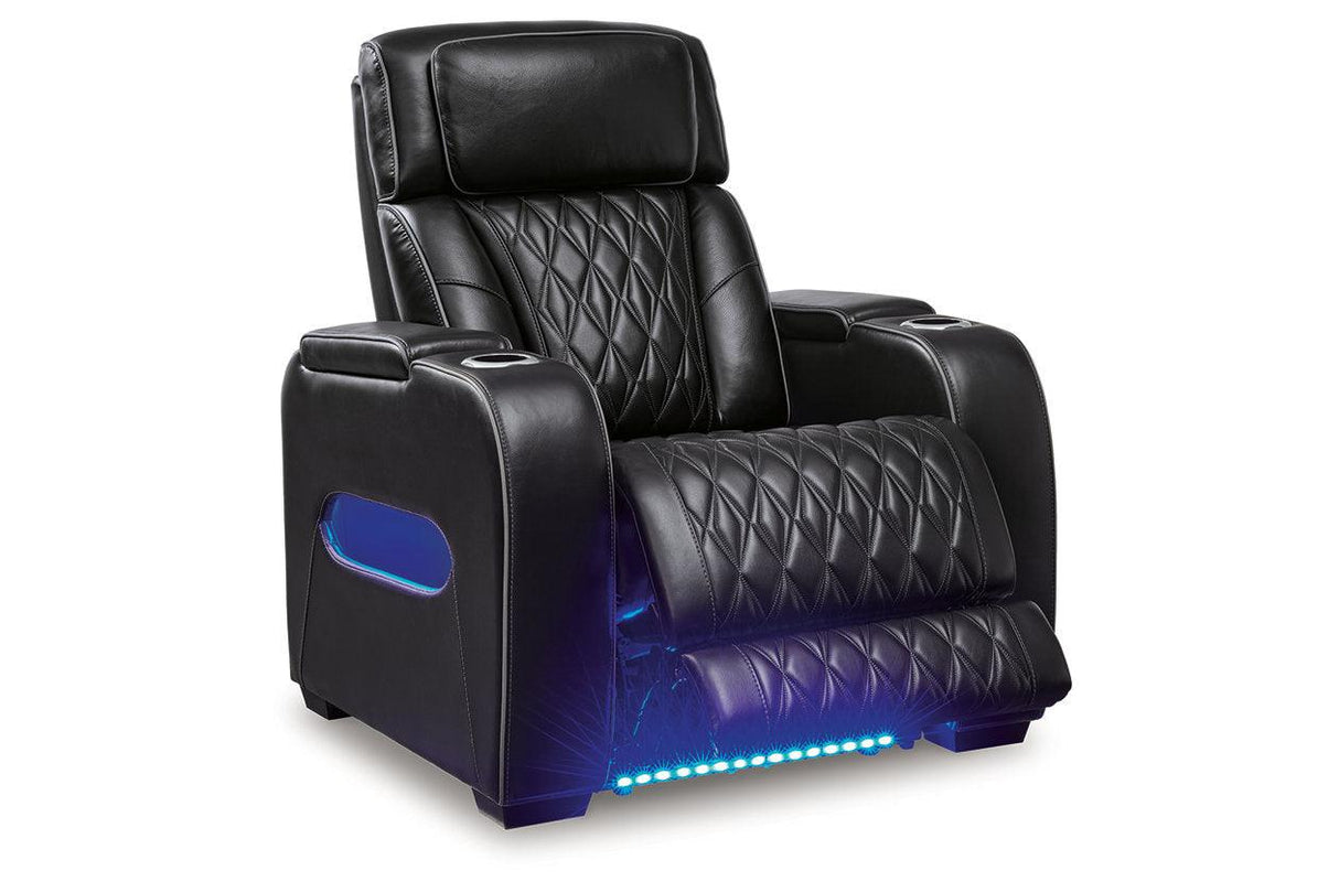 Boyington Black Dual Power Leather Power Reclining Sofa, Loveseat and Recliner by Ashley at Eve Furniture