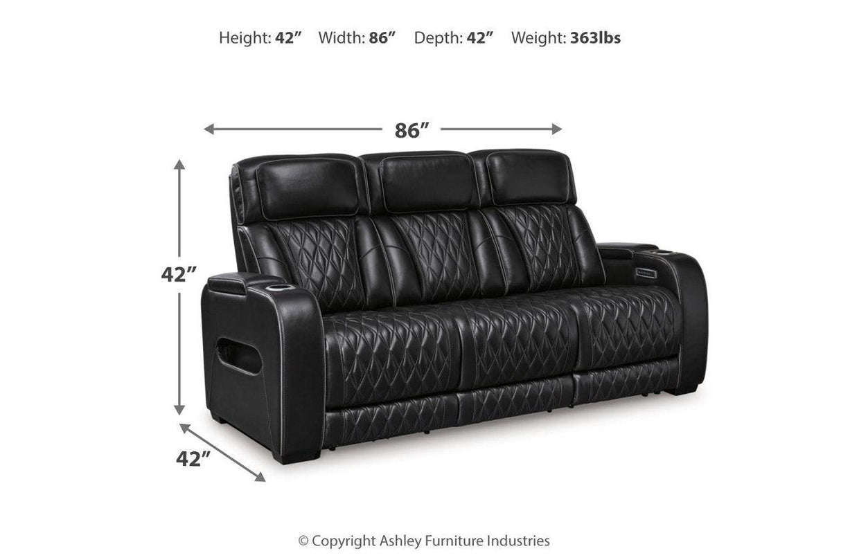 Boyington Black Dual Power Leather Power Reclining Sofa, Loveseat and Recliner by Ashley at Eve Furniture