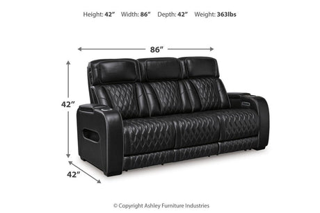 Boyington Black Dual Power Leather Power Reclining Sofa, Loveseat and Recliner by Ashley at Eve Furniture
