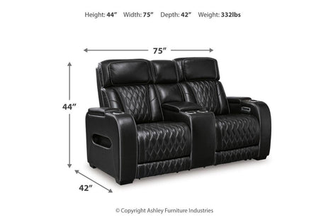 Boyington Black Dual Power Leather Power Reclining Sofa, Loveseat and Recliner by Ashley at Eve Furniture