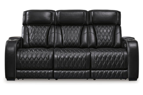Boyington Black Dual Power Leather Power Reclining Sofa, Loveseat and Recliner by Ashley at Eve Furniture