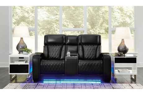 Boyington Black Dual Power Leather Power Reclining Sofa, Loveseat and Recliner by Ashley at Eve Furniture