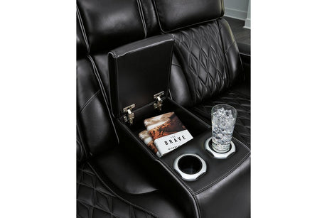 Boyington Black Dual Power Leather Power Reclining Sofa, Loveseat and Recliner by Ashley at Eve Furniture