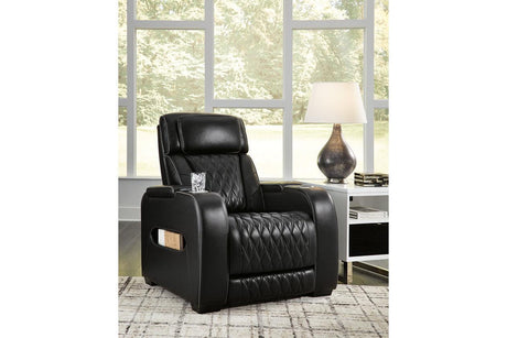 Boyington Black Dual Power Leather Power Reclining Sofa, Loveseat and Recliner by Ashley at Eve Furniture