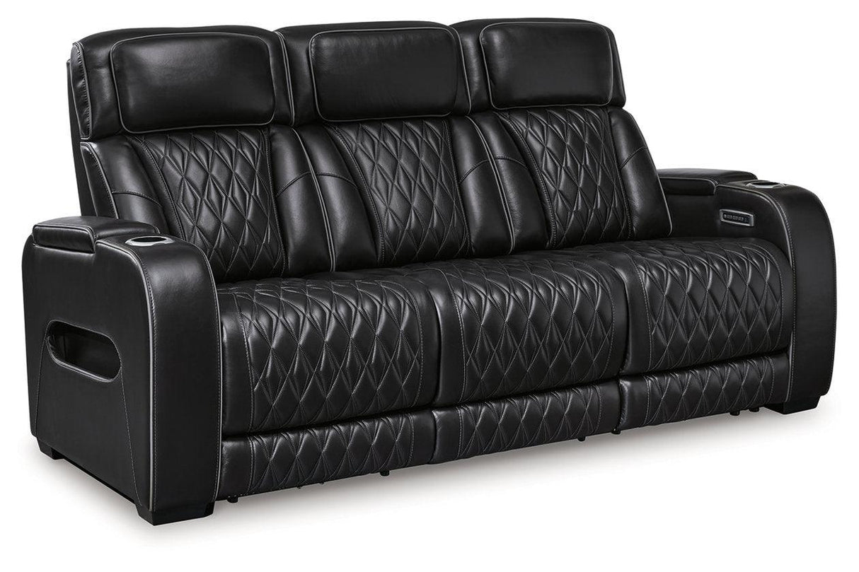 Boyington Black Dual Power Leather Power Reclining Sofa, Loveseat and Recliner by Ashley at Eve Furniture