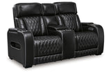 Boyington Black Dual Power Leather Power Reclining Sofa, Loveseat and Recliner by Ashley at Eve Furniture