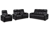 Boyington Black Dual Power Leather Power Reclining Sofa, Loveseat and Recliner by Ashley at Eve Furniture