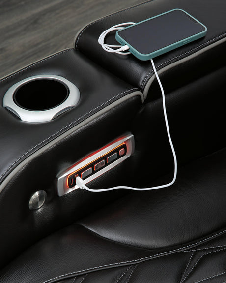 Boyington Black Power Reclining Sofa by Ashley at Eve Furniture