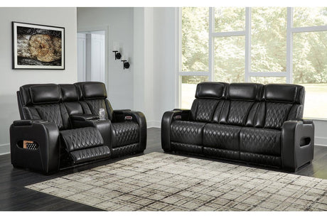 Boyington Black Power Reclining Sofa & Loveseat by Ashley at Eve Furniture