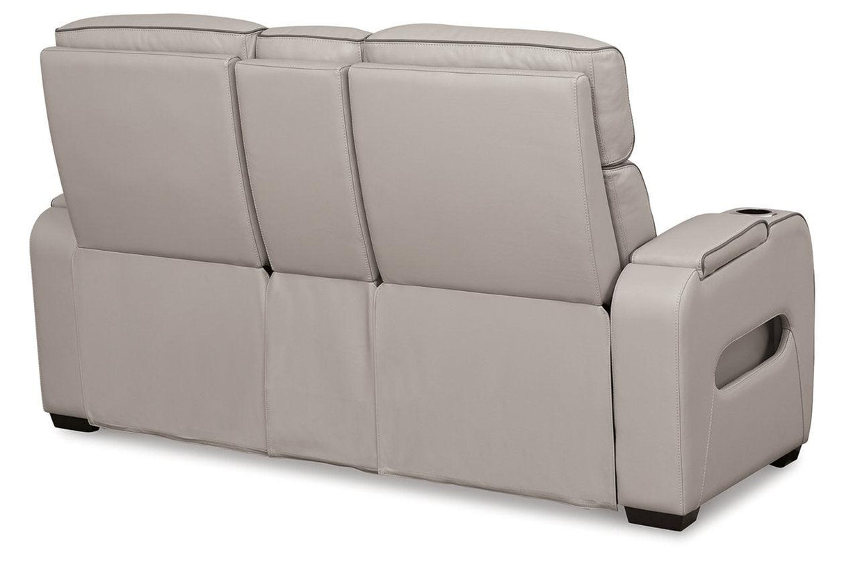 Boyington Gray Dual Power Leather Power Reclining Sofa, Loveseat and Recliner by Ashley at Eve Furniture