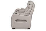 Boyington Gray Dual Power Leather Power Reclining Sofa, Loveseat and Recliner by Ashley at Eve Furniture