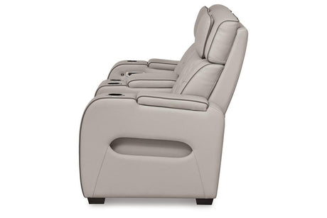 Boyington Gray Dual Power Leather Power Reclining Sofa, Loveseat and Recliner by Ashley at Eve Furniture