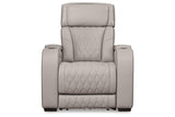 Boyington Gray Dual Power Leather Power Reclining Sofa, Loveseat and Recliner by Ashley at Eve Furniture