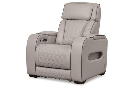 Boyington Gray Dual Power Leather Power Reclining Sofa, Loveseat and Recliner by Ashley at Eve Furniture