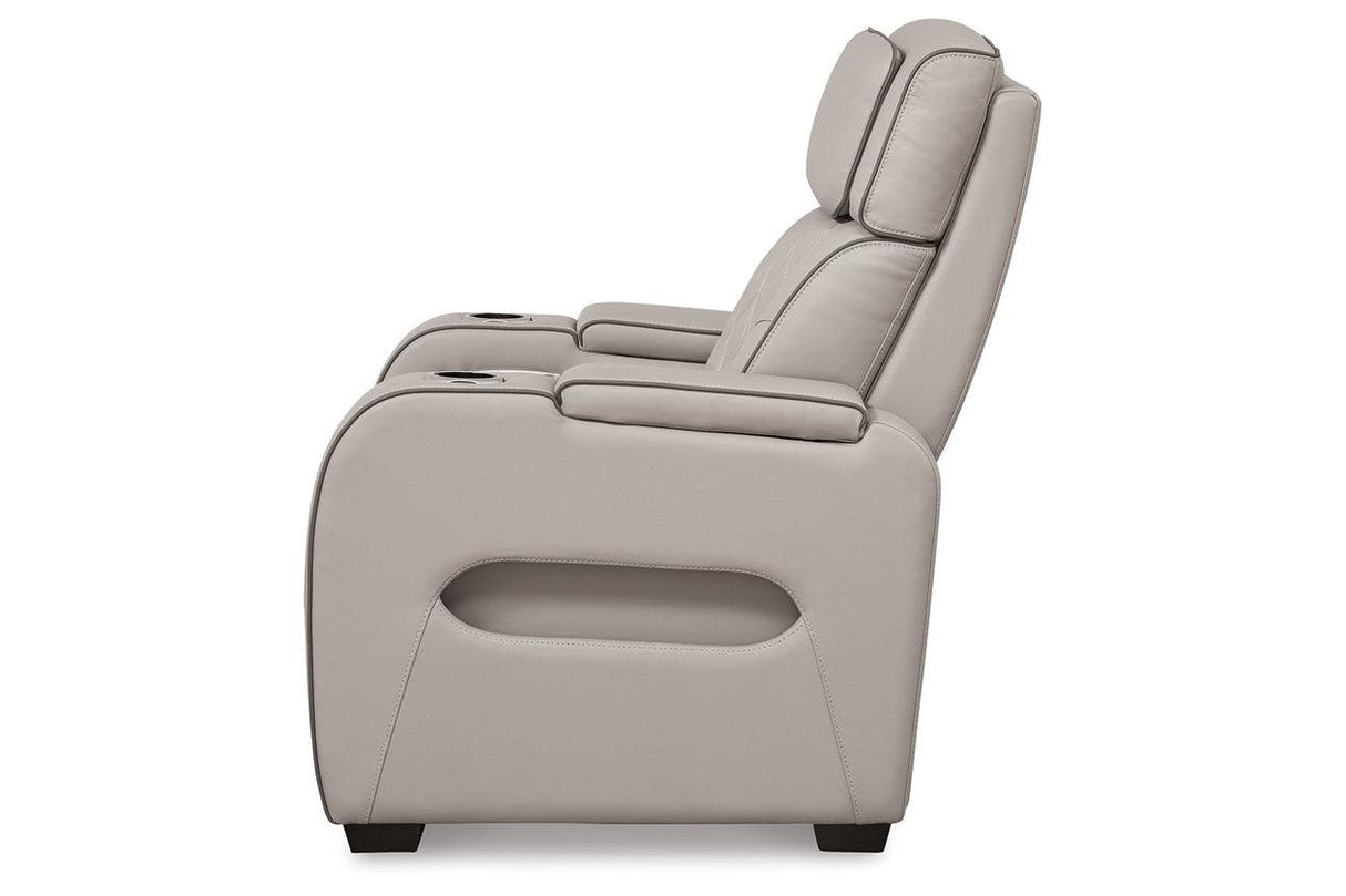 Boyington Gray Dual Power Leather Power Reclining Sofa, Loveseat and Recliner by Ashley at Eve Furniture