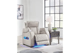 Boyington Gray Dual Power Leather Power Reclining Sofa, Loveseat and Recliner by Ashley at Eve Furniture