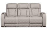 Boyington Gray Dual Power Leather Power Reclining Sofa, Loveseat and Recliner by Ashley at Eve Furniture