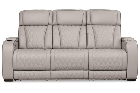 Boyington Gray Dual Power Leather Power Reclining Sofa, Loveseat and Recliner by Ashley at Eve Furniture