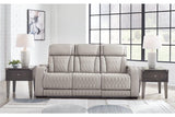 Boyington Gray Dual Power Leather Power Reclining Sofa, Loveseat and Recliner by Ashley at Eve Furniture