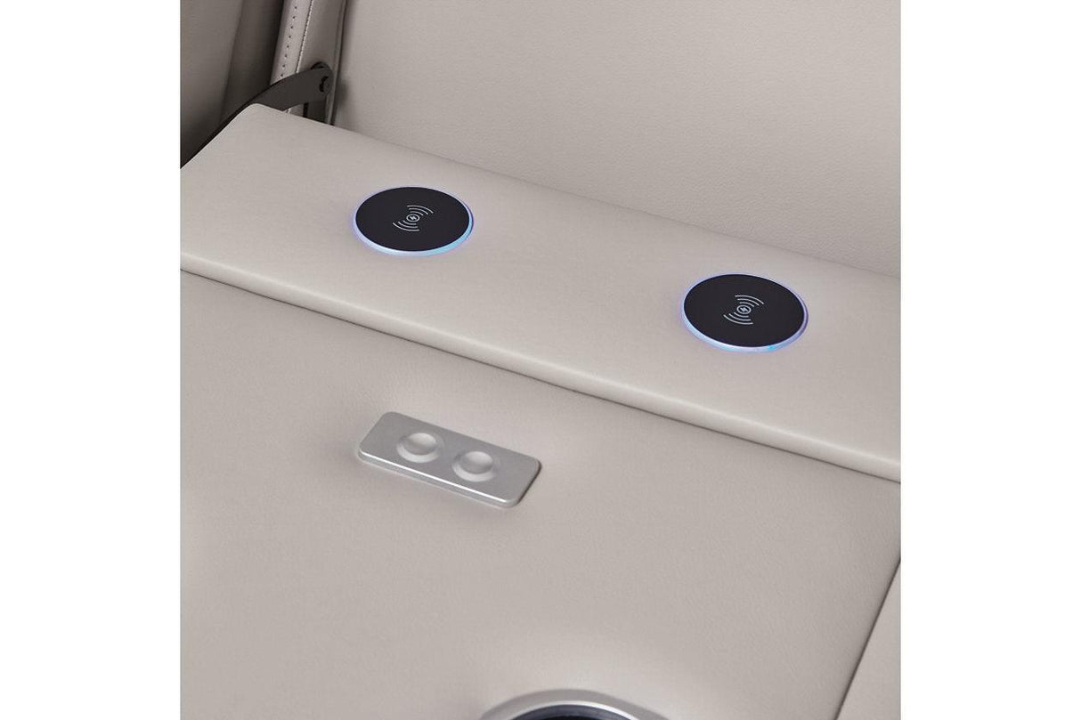 Boyington Gray Dual Power Leather Power Reclining Sofa, Loveseat and Recliner by Ashley at Eve Furniture