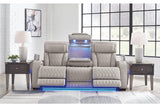 Boyington Gray Dual Power Leather Power Reclining Sofa, Loveseat and Recliner by Ashley at Eve Furniture