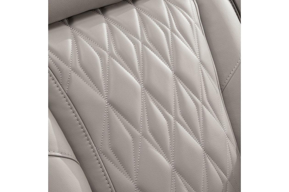 Boyington Gray Dual Power Leather Power Reclining Sofa, Loveseat and Recliner by Ashley at Eve Furniture