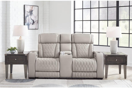 Boyington Gray Dual Power Leather Power Reclining Sofa, Loveseat and Recliner by Ashley at Eve Furniture