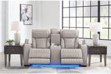 Boyington Gray Dual Power Leather Power Reclining Sofa, Loveseat and Recliner by Ashley at Eve Furniture