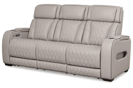 Boyington Gray Dual Power Leather Power Reclining Sofa, Loveseat and Recliner by Ashley at Eve Furniture