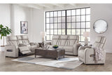 Boyington Gray Dual Power Leather Power Reclining Sofa, Loveseat and Recliner by Ashley at Eve Furniture