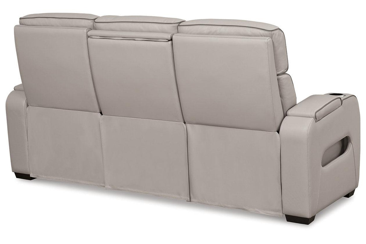 Boyington Gray Dual Power Leather Power Reclining Sofa, Loveseat and Recliner by Ashley at Eve Furniture