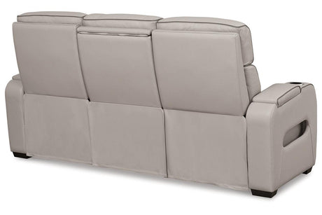 Boyington Gray Dual Power Leather Power Reclining Sofa, Loveseat and Recliner by Ashley at Eve Furniture