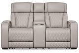 Boyington Gray Dual Power Leather Power Reclining Sofa, Loveseat and Recliner by Ashley at Eve Furniture