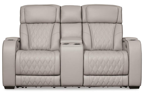 Boyington Gray Dual Power Leather Power Reclining Sofa, Loveseat and Recliner by Ashley at Eve Furniture