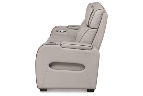 Boyington Gray Dual Power Leather Power Reclining Sofa, Loveseat and Recliner by Ashley at Eve Furniture