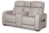Boyington Gray Dual Power Leather Power Reclining Sofa, Loveseat and Recliner by Ashley at Eve Furniture