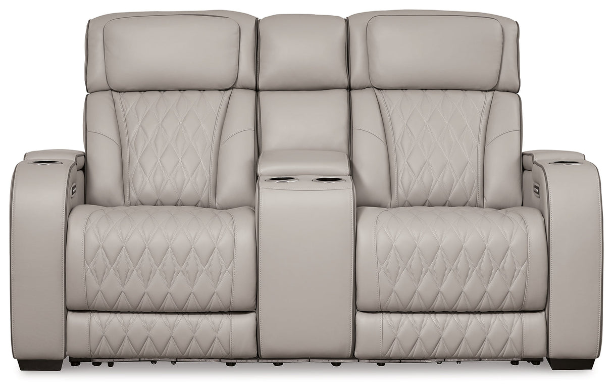 Boyington Gray Power Reclining Loveseat with Console