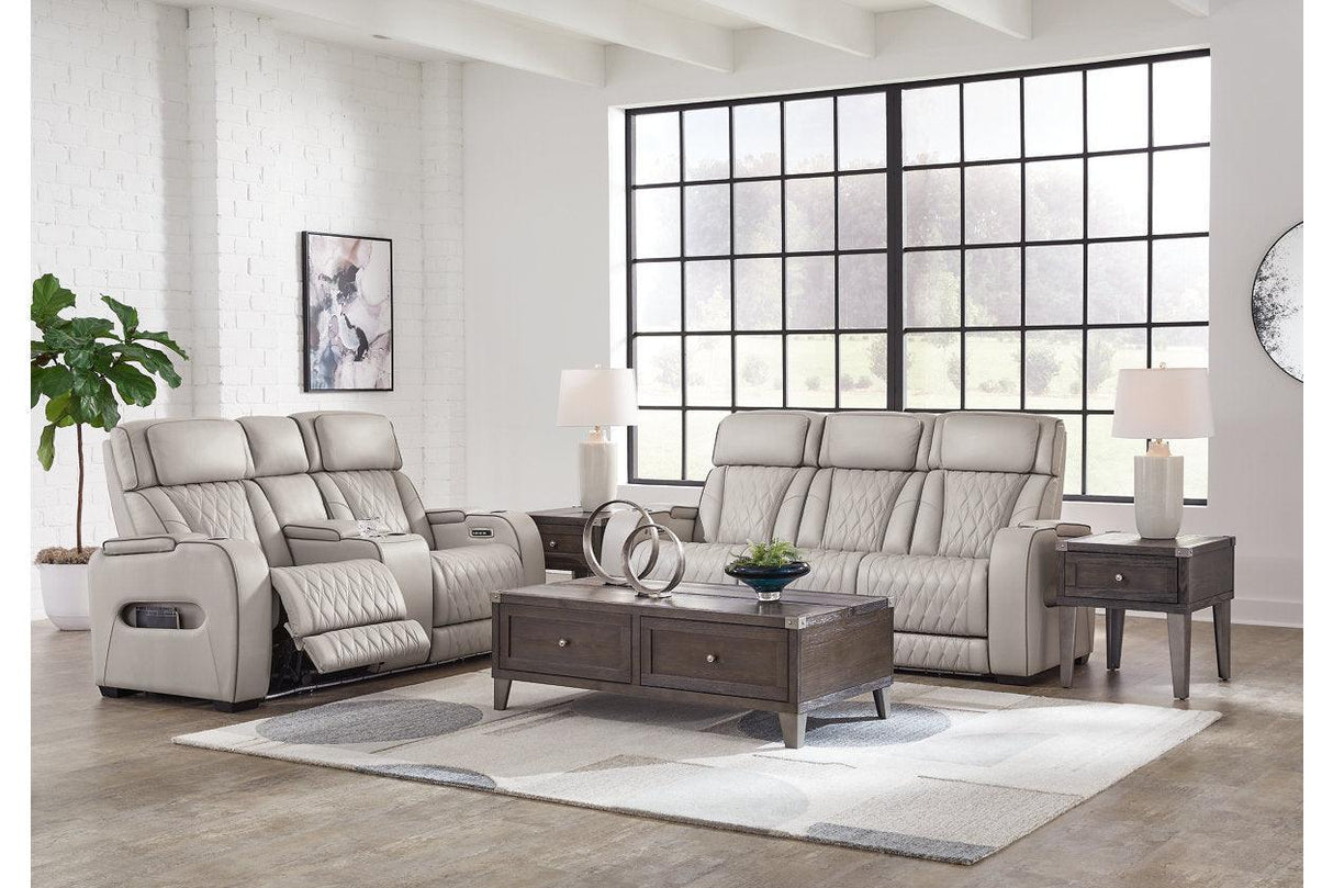 Boyington Gray Power Reclining Sofa & Loveseat by Ashley at Eve Furniture